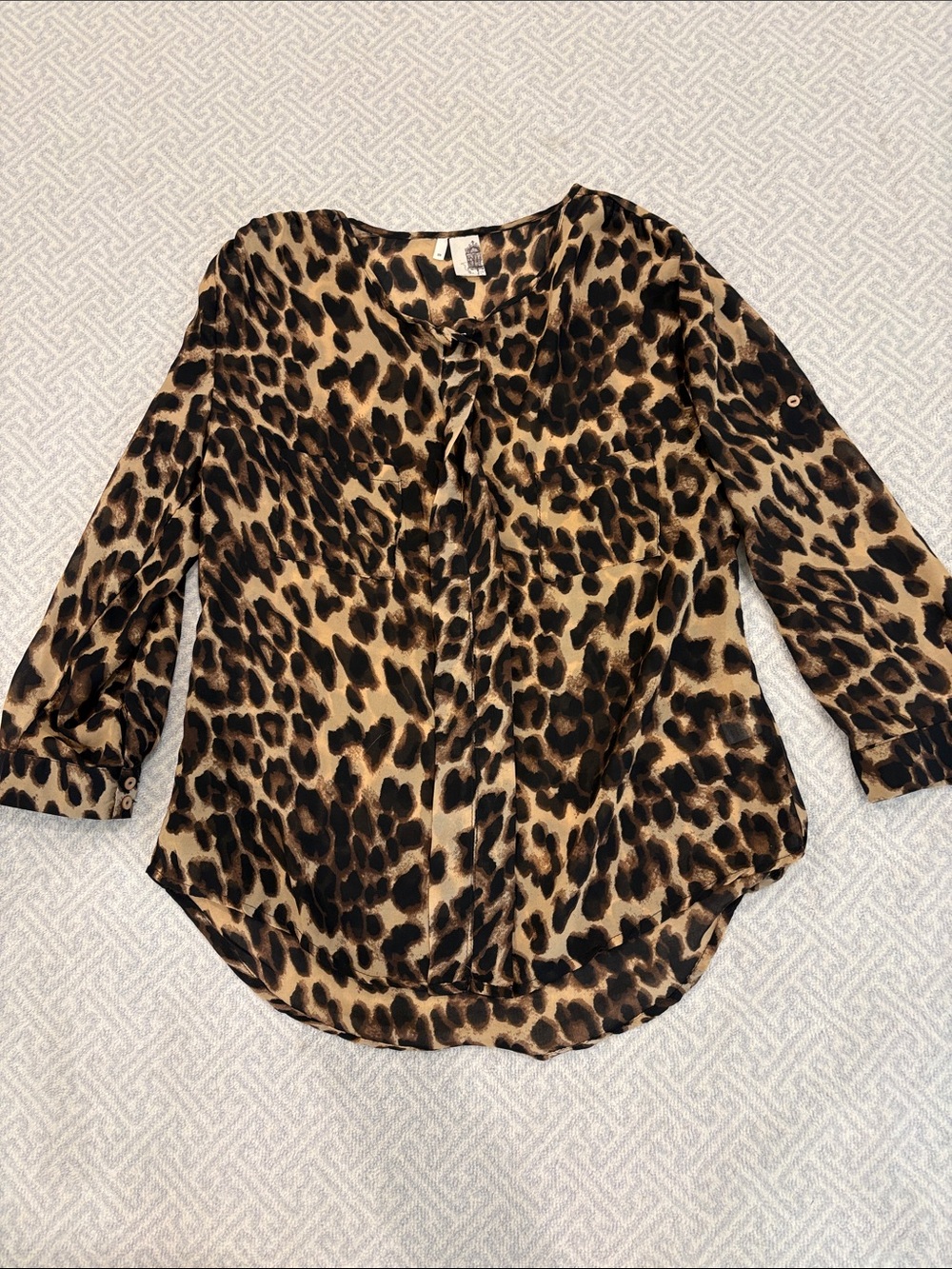 Leopard Print Blouse - Women's Tan and Black Top